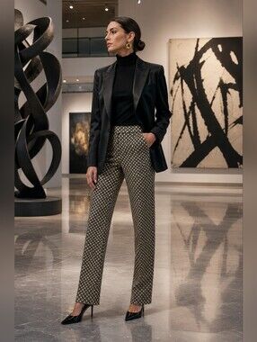 Chico’s Size 1 Ultimate Fit Metallic Jacquard Geo Print Dress Pants M
